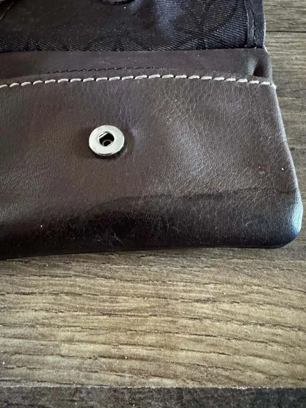Fossil Brown Leather Pop-Stitch ID Case and Coin Pouch